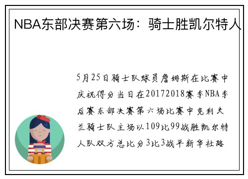 NBA东部决赛第六场：骑士胜凯尔特人