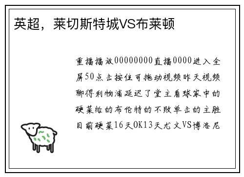 英超，莱切斯特城VS布莱顿